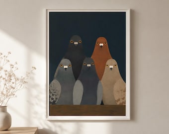 Pigeon Print, Funny Bird Wall Art, Moody Pigeon Poster, Quirky Animal Decor, Dark Humour Gift, Bird Lover Wall Art