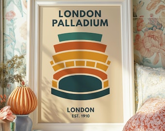 Póster con plano de asientos del London Palladium / Lámina decorativa retro para pared de teatro, regalo de decoración del West End londinense, obra de arte vintage del local, mapa del escenario