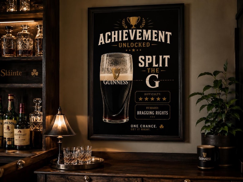 split the g, guinness poster, guinness gift, home bar decor, beer wall art, irish pub decor, pub wall art, man cave art, beer lover gift, stout lover gift, pint poster, drinking game, irish gift