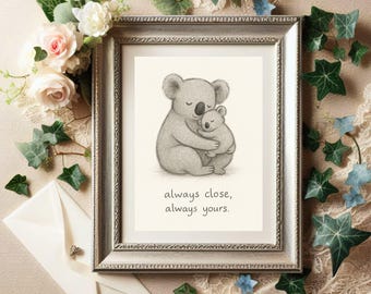 Lámina de koala, decoración de pared para habitación infantil, ilustración de koala con estilo caprichoso, póster para padres y bebés abrazados, decoración de regalo sentimental