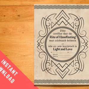 Certificate of Handfasting Printable | Wiccan | Paganwedding ...
