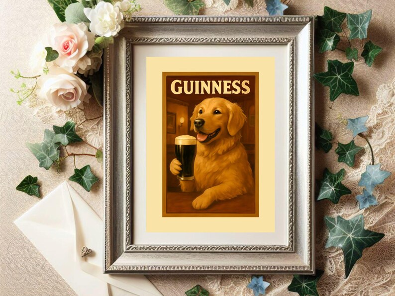 Golden Retriever Guinness Poster, Funny Pub Wall Art for Dog Lovers, Quirky Dog Art, Bar Cart Wall Decor image 7