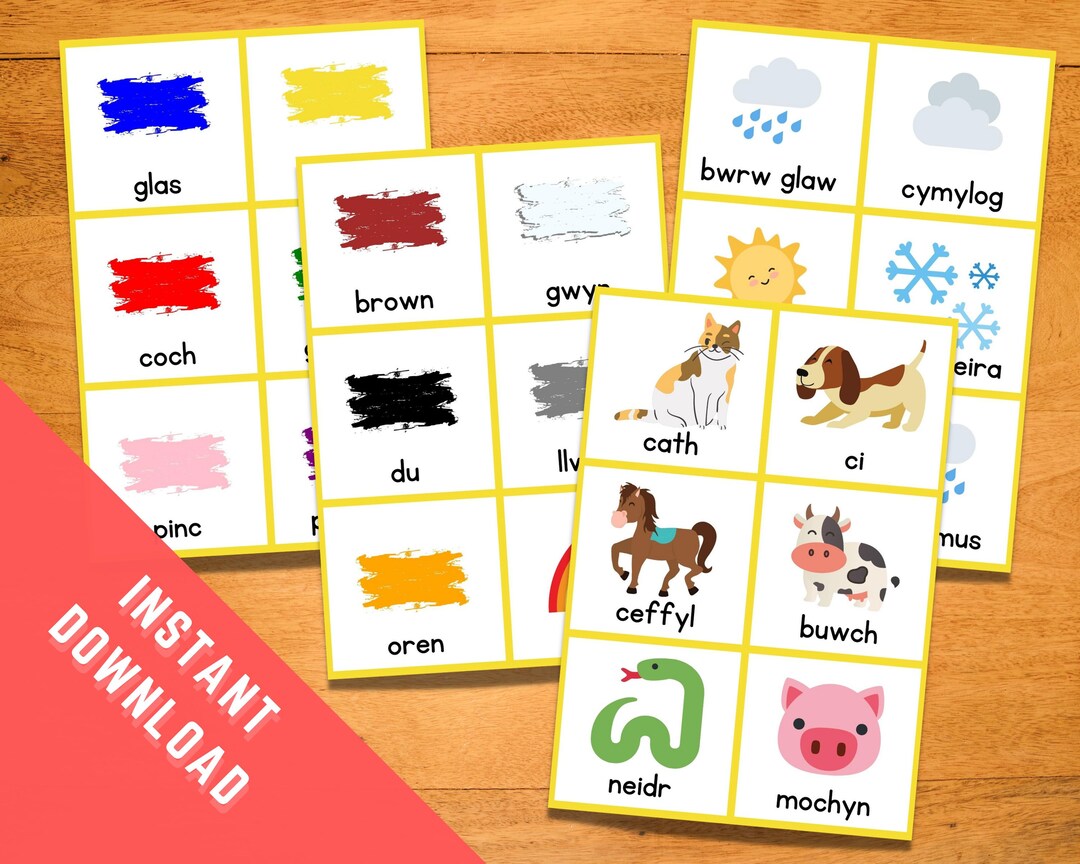 English and Welsh Flashcards. 120 Printable Flash Cards Welsh Etsy
