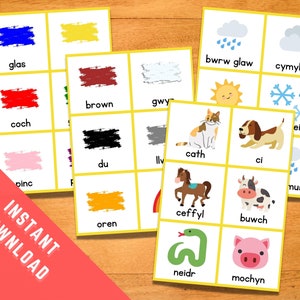 Tarjetas didácticas de inglés y galés. 120 tarjetas imprimibles de galés. Recursos para aprender galés. Tarjetas didácticas bilingües. Cardiau Fflach.