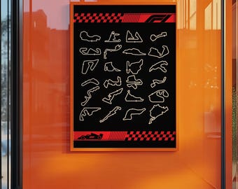 Formula 1 Race Track Layout Poster, Modern F1 Wall Art, Motorsport Circuits Print, Racing Fan Decor, Garage or Man Cave Artwork