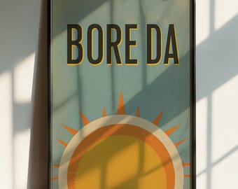 Bore Da Welsh Poster Print | Retro Sunshine Wall Art, Cymru Home Decor, Welsh Kitchen Artwork, Good Morning Print, Welsh Gift Idea