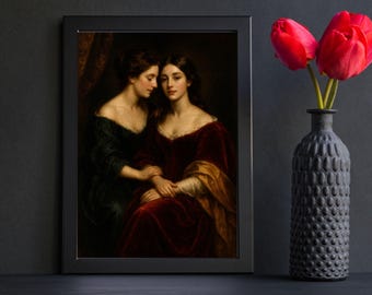 Classic Lesbian Painting Baroque Lovers, Lesbian Couple Art Print For Home Decor, Gift For Lesbians, WLW Pride Poster