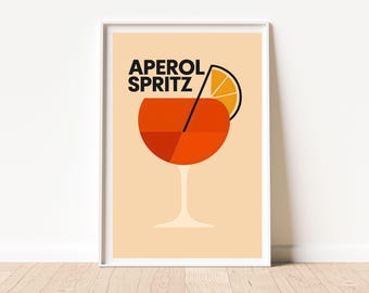 Bauhaus Aperol Spritz Print – Retro Mid-Century Cocktail Poster, Minimalist Geometric Kitchen & Bar Wall Art, Alcohol Wall Decor