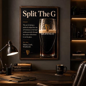 Split The G Definition Print | Guinness Gift | Funny Irish Pub Wall Art | Home Bar Decor | Beer Lover Gift