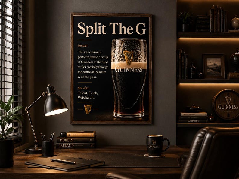 Split The G Definition Print | Guinness Gift | Funny Irish Pub Wall Art | Home Bar Decor | Beer Lover Gift