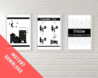 Computer Science Poster Set von 3. Programmierer Geschenk. Nerdige Wandbilder. Geek Art Print für Coder, Computer Programmierer, Lehrer, Ingenieure