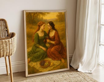 Renaissance Picnic Lesbian Couple Print, Classic Lesbian Art Poster For Home Decor, Lesbian Painting, Lesbian Pride Gift