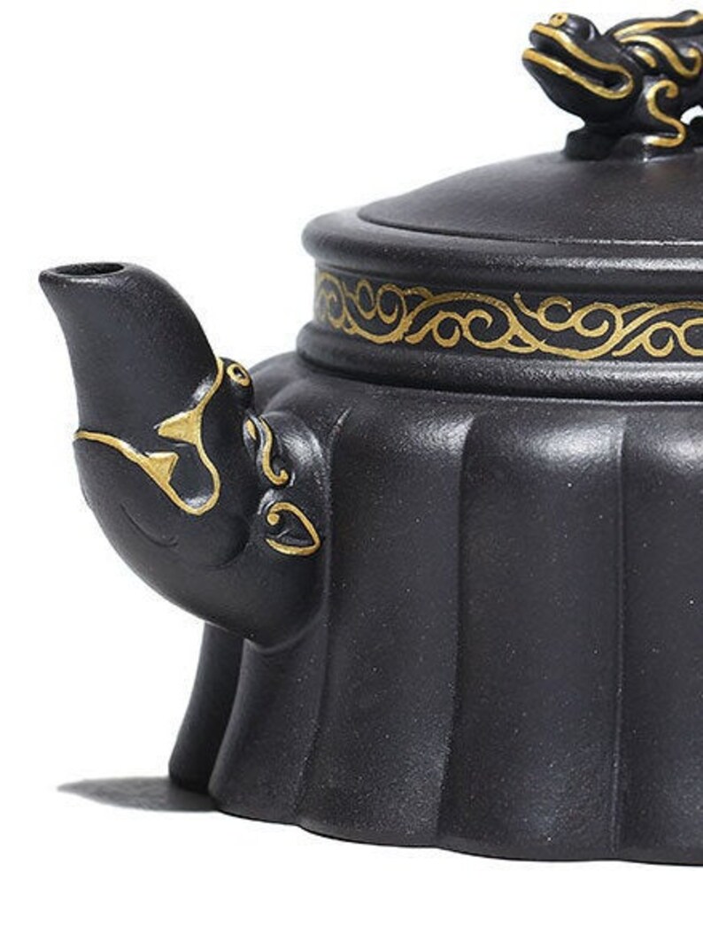 Handmade black Yixing Zisha teapot w golden dragon sculpture Etsy