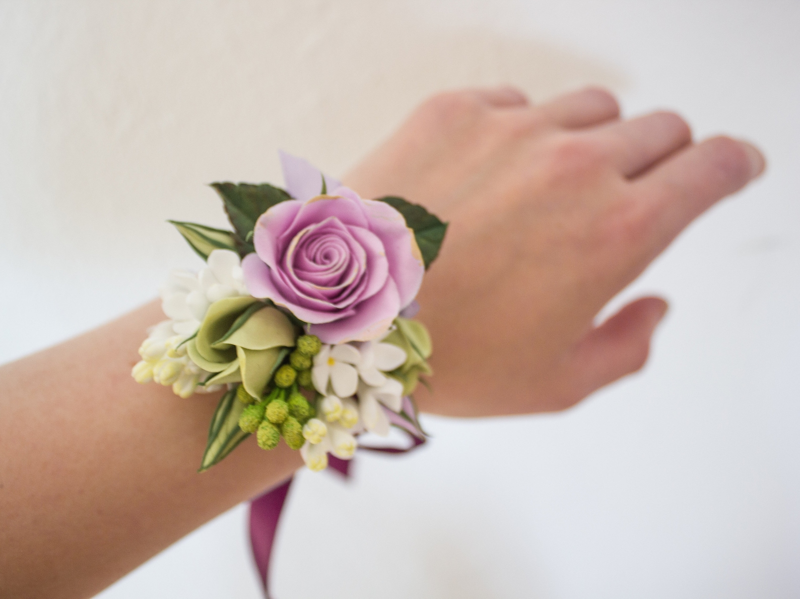 Wedding wrist corsage Flower girl floral bracelet Purple Etsy