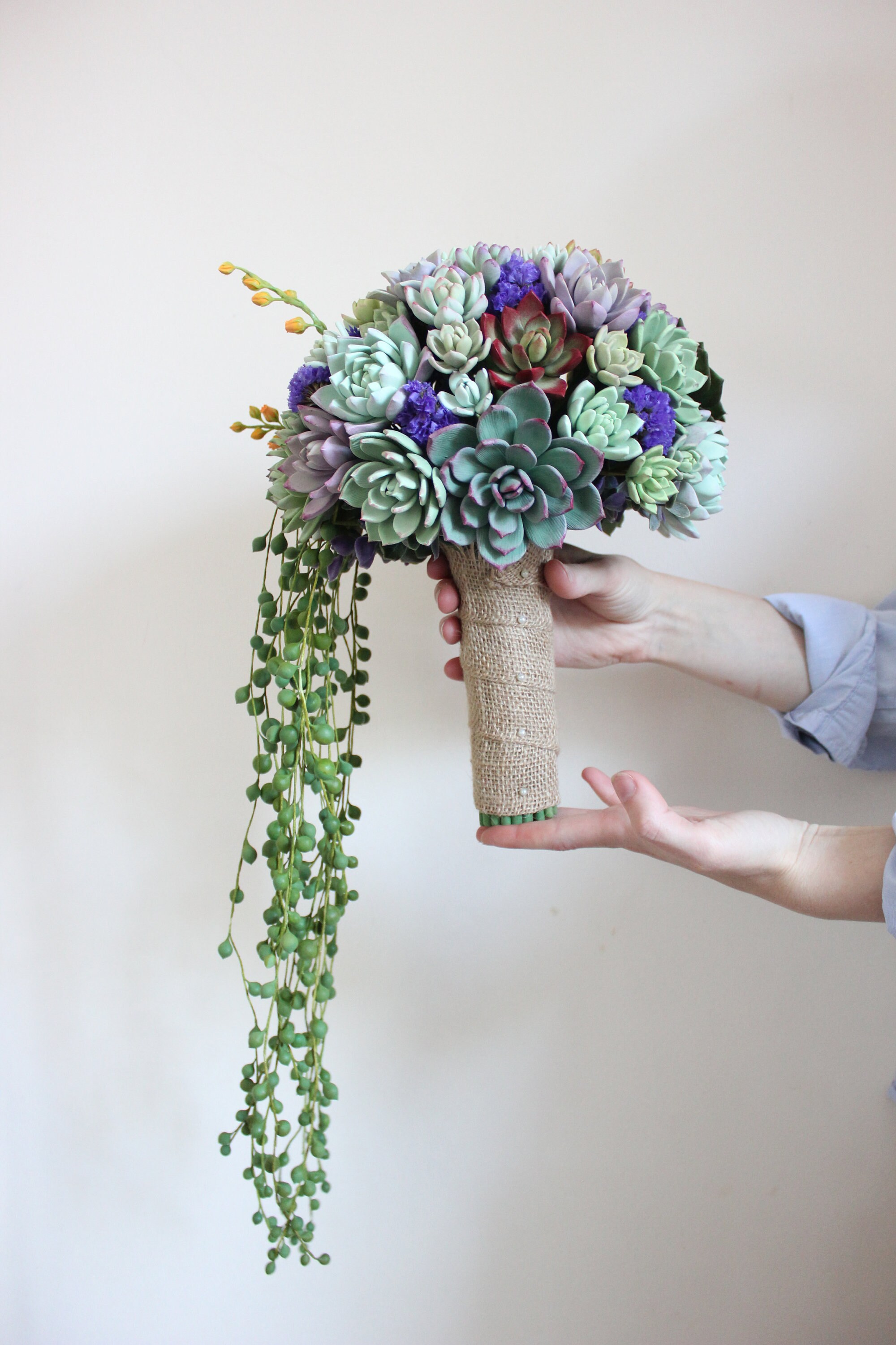 Cascading bridal bouquet of succulents Succulent wedding | Etsy