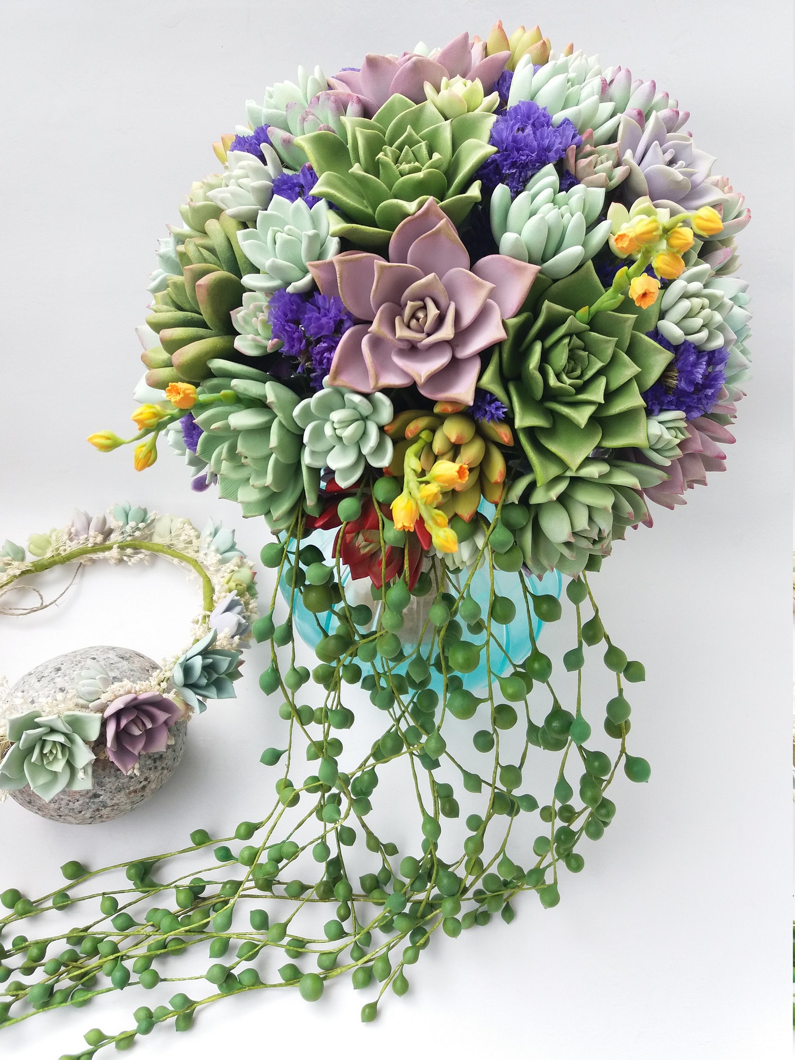 Cascading bridal bouquet of succulents Succulent wedding Etsy
