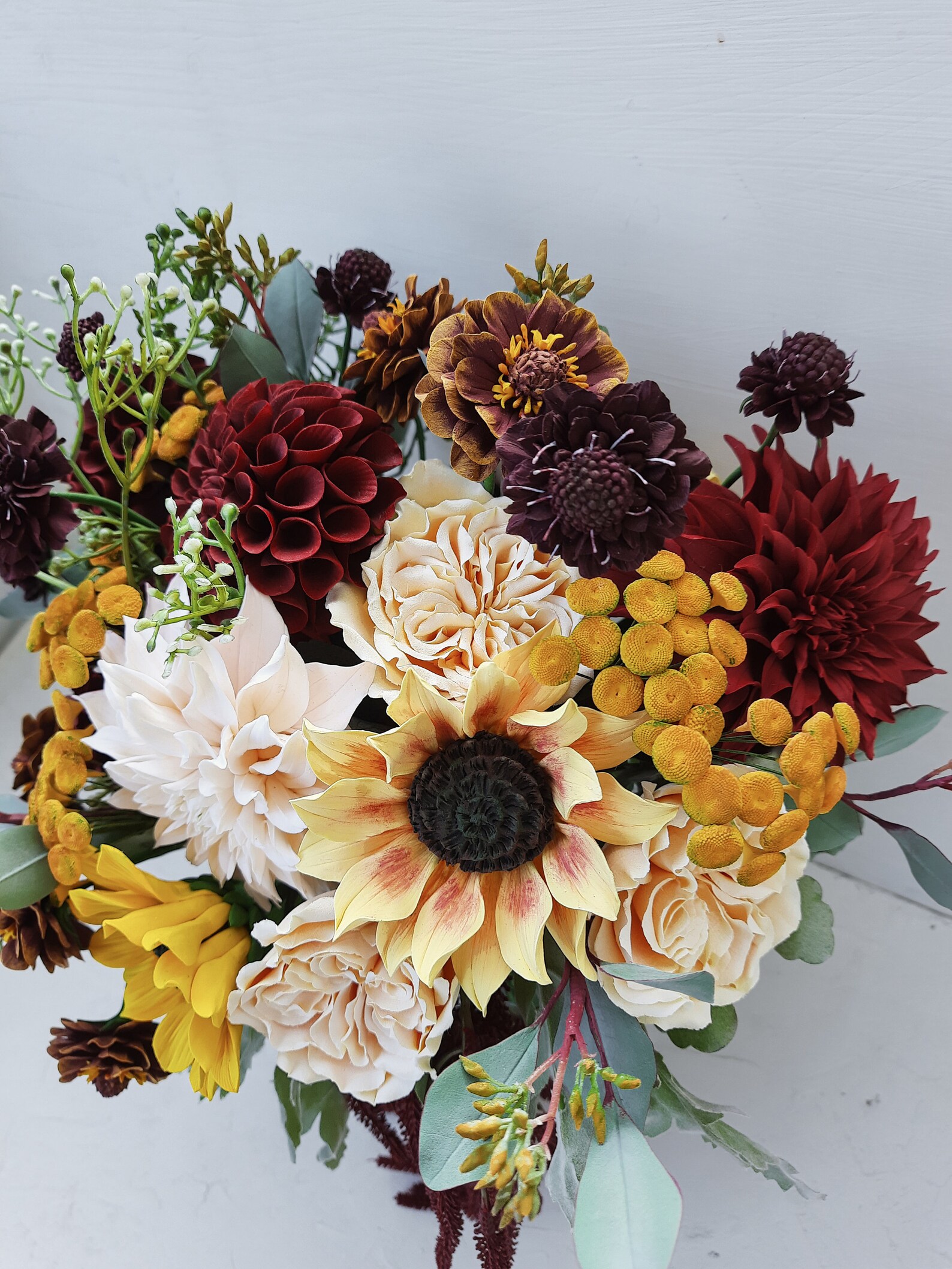 Sunflower and Dahlia Wedding Bouquet in Burgundy and Yellow Etsy
