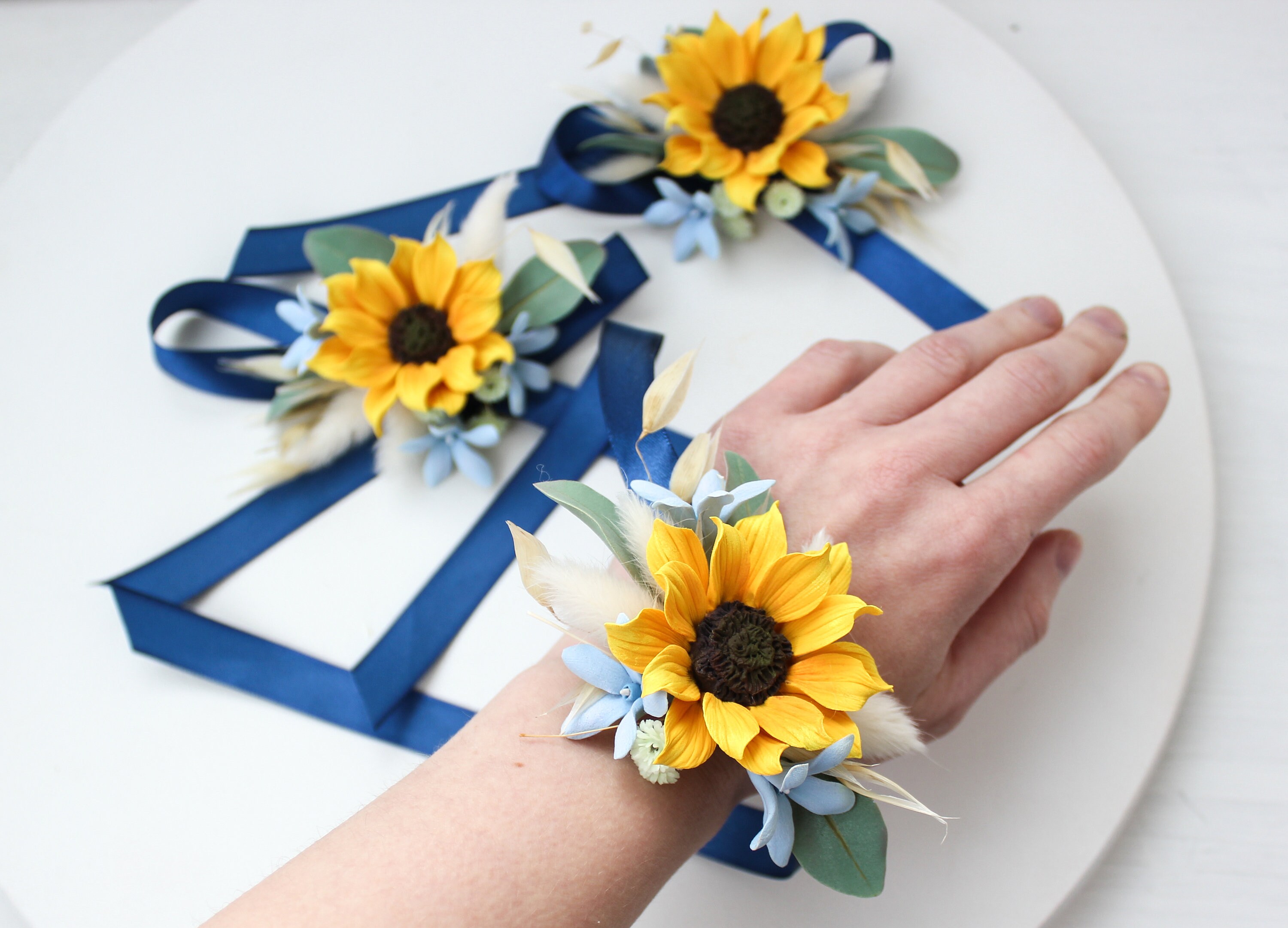 Simple sunflower wrist corsage Rustic corsage Summer flowers Etsy