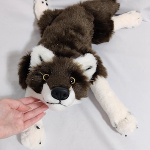Made to order! Not in stock! Weighted&floppy lying Brown-white Wolf plush with paws