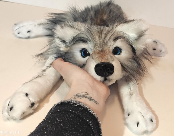 Made to order! Baby Wolf / Wolf Cub plush Gray-white Wolf plush toy/ Wolf art doll stuffed wild animal