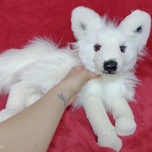 Made to order! NOT in stock! Weighted&floppy full White wolf plush with red eyes/ small size