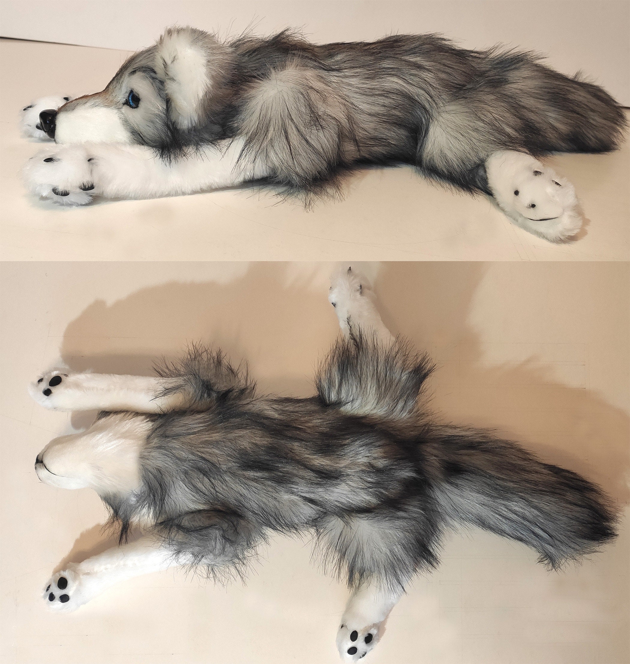 Fabriqué sur commande Peluche/petit loup Silver Wolf en fausse