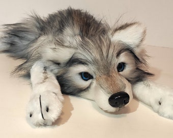 Made to order! Baby Wolf / Wolf Cub plush Gray-white Wolf plush toy/ Wolf art doll stuffed wild animal