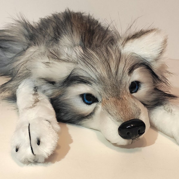 Made to order! Baby Wolf / Wolf Cub plush Gray-white Wolf plush toy/ Wolf art doll stuffed wild animal