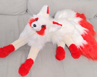 Made to order! 4 tailed Fantasy Fox plush/ Weighted and extra floppy! Red-white Fox plush