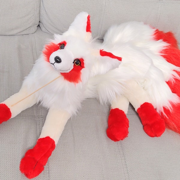 Made to order! 4 tailed Fantasy Fox plush/ Weighted and extra floppy! Red-white Fox plush