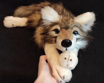 Made to order! Baby Wolf / Wolf Cub plush Brown-white Wolf plush toy/ Wolf art doll stuffed wild animal