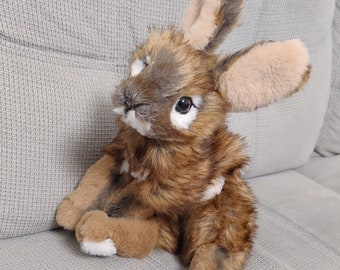 Made to order! Solid weighted Little Brown-white Bunny plush with LIGHTER Brown legs