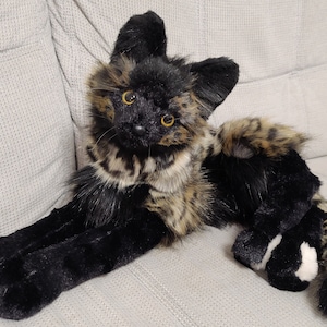 ¡Hecho a pedido! ¡NO disponible! Peluche de gato salvaje ocelote negro, sólido, pesado y extra flexible, hecho con pieles sintéticas de lujo.