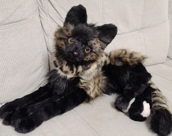 Made to order! Solid Weighted and extra Floppy Black-Ocelot Wild cat plush made of Luxury faux furs