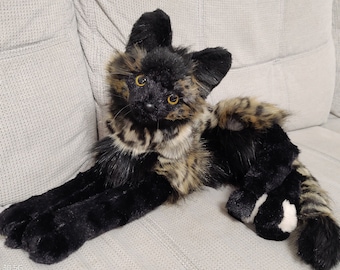 Made to order! NOT in stock! Solid Weighted and extra Floppy Black-Ocelot Wild cat plush made of Luxury faux furs