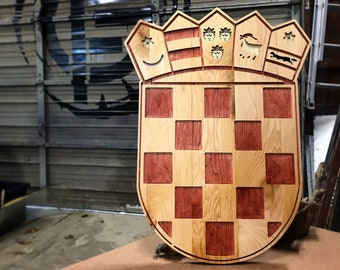 Croatian Coat of Arms, Wood Grb Sign, Croatia Flag