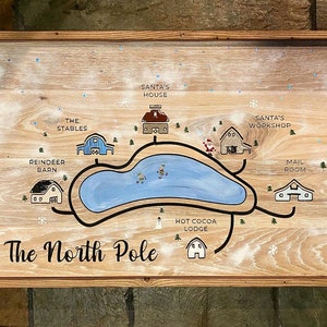 Christmas Wood Sign, North Pole map, Santa’s Village, Christmas Wall art, North Pole Poster, Holiday Home Decor Wood Sign