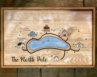 Christmas Wood Sign, North Pole map, Santa’s Village, Christmas Wall art, North Pole Poster, Holiday Home Decor Wood Sign