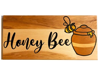 Honey Bee wood sign, custom engraved wall art