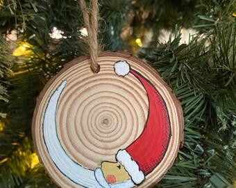 Hand-Painted Wood Christmas Ornament - Santa Scene, Holiday Keepsake