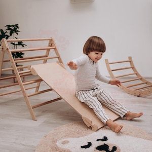 Foldable Indoor Playground for Toddler, Baby Wooden Gym 3in1, Montessori Climber, Climbing Triangle, Montessori Arch, Kids Slide