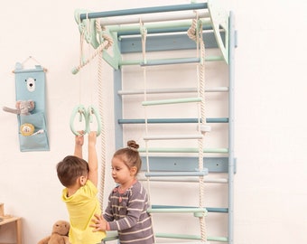 Baby Mobile Swedish Ladder with Rope Accessories: Indoor Swing, Monkey Bars, Toddler Climbing Rope&Ladder, Montessori Toddler Climbing gym