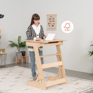 Adjustable wooden Multifunctional Desk, Standing desk for kids and teens, Montessori study furniture by Woodandhearts, Laptop Standing Desk