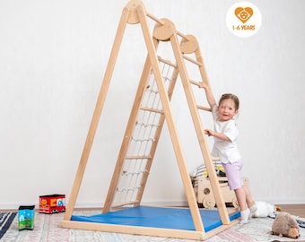 55x40" Up to 6 Years Large Toddler Tower Climbing Triangle with Baby Play Mat, Soft Play Scandinavian Montessori Play Gym for Baby Nursery