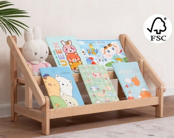 Étagère pour tout-petits en bois massif Waldorf, meubles faits main, étagères Montessori, coin livre, rangement pour jouets au sol, décoration de chambre d'enfants