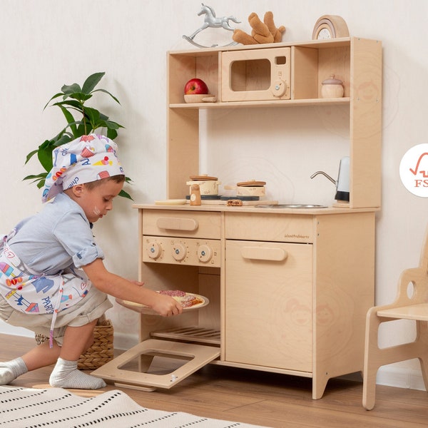 Wooden Toy Kitchen for boys and girls, Play Kitchen for Kids, Preschool playing set, Kitchen Pretend Play for Toddler, Montessori furniture