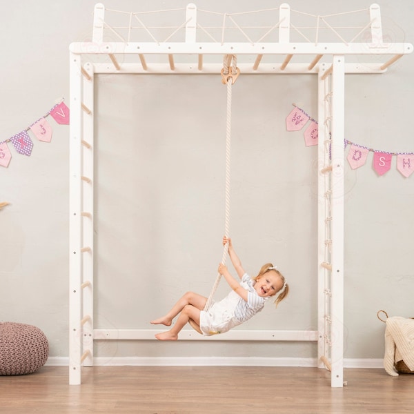 88x78" Giant Bridge Swedish Ladder & 1 Optional Rope Accessory: Gymnastics Rings, Waldorf Ladder, Baby Swing, Nursery Mobile Home Gym