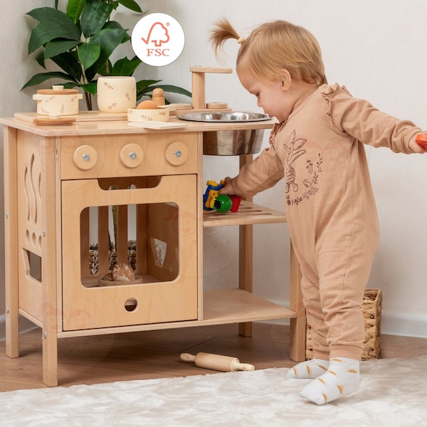 Wooden Play Kitchen For Kids, Pretend Play Toys for Toddlers, Educational Toys, Preschool playing set, Montessori furniture by Woodandhearts