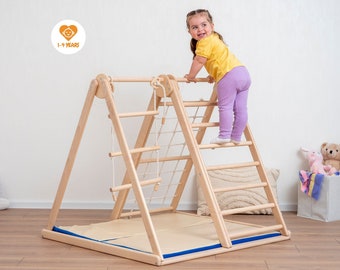 41х37″ Up to 4 Years Scandinavian Montessori Climbing Small Triangle with Baby Play Mat & Waldorf Rope Accessory Baby Mobile Indoor Play Gym