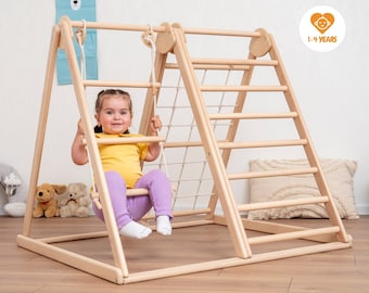 41х37″ Up to 4 Years Small Toddler Climbing Triangle Scandinavian Baby Play Gym, Montessori Play Gym with Waldorf Ladder or Baby Swing